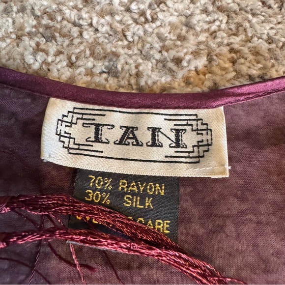 TAN Silk Blend Floral Peacock Fringe Kimono - O/S - Picture 3 of 7